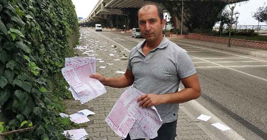 Öğrencilerin sınav kağıtları yollara saçıldı